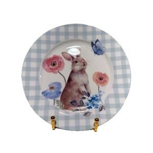 Grace Teaware Spring Bunny Gingham Border 8" Salad Plates Set of 4 NEW